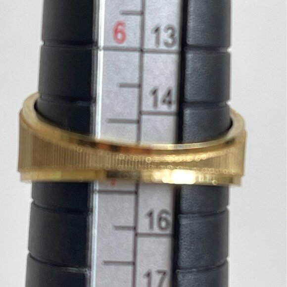 Tiger Eye18K Gold Plated Ring Ribbed Band Stone Crystal Accents Sz 6.75 Vintage - Picture 6 of 8